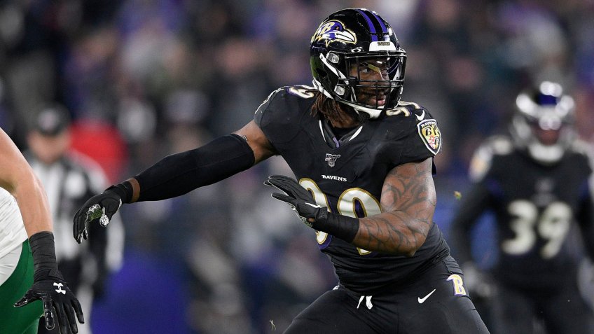 Mandatory Credit: Photo by Nick Wass/AP/Shutterstock (10505811bq)Baltimore Ravens outside linebacker Matt Judon (99) in action during the second half of an NFL football game against the New York Jets, in BaltimoreJets Ravens Football, Baltimore, USA - 12 Dec 2019.