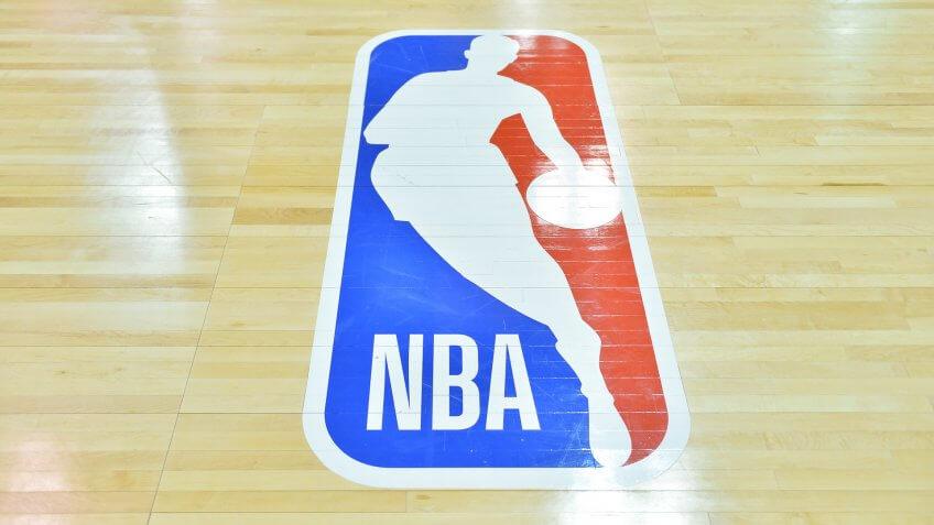 LAS VEGAS, NV - JULY 09: A general view of the court shows the NBA logo during a game between the Sacramento Kings and the Memphis Grizzlies during the 2017 NBA Summer League at the Cox Pavilion on July 9, 2017 in Las Vegas, Nevada.