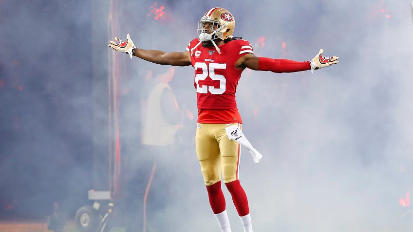 Mandatory Credit: Photo by John Hefti/AP/Shutterstock (10511291hr)San Francisco 49ers cornerback Richard Sherman (25) is introduced before an NFL football game against the Los Angeles Rams in Santa Clara, CalifRams 49ers Football, Santa Clara, USA - 21 Dec 2019.