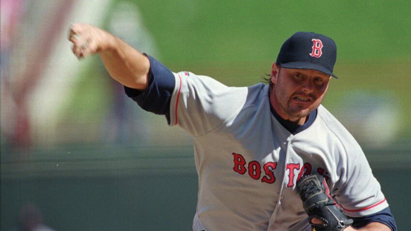Mandatory Credit: Photo by Tim Sharp/AP/Shutterstock (6525695b)CLEMENS Boston Red Sox pitcher Roger Clemens throws during the first inning against the Texas Rangers at the Ballpark in Arlington, Texas, Monday afternoonRED SOX RANGERS, ARLINGTON, USA.