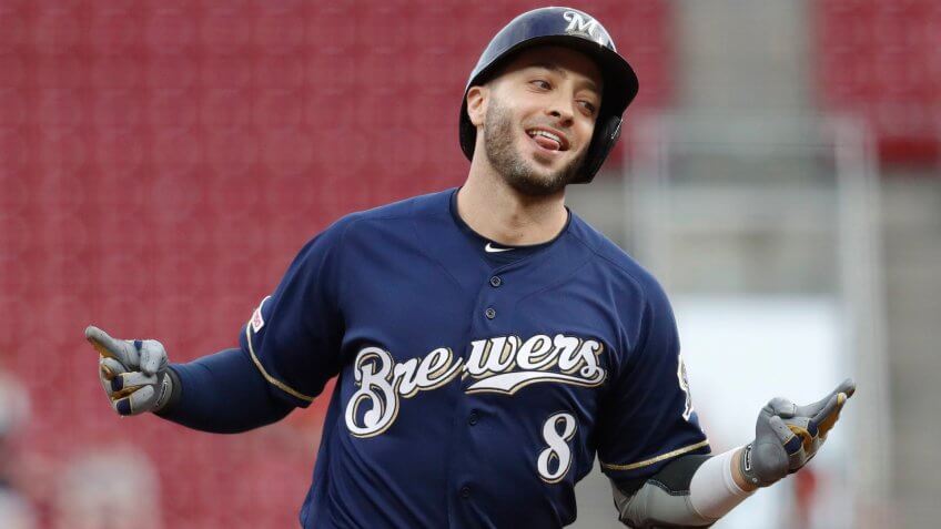 Mandatory Credit: Photo by John Minchillo/AP/Shutterstock (10424333g)Milwaukee Brewers' Ryan Braun runs the bases after hitting a grand slam off Cincinnati Reds starting pitcher Tyler Mahle during the first inning of a baseball game, in CincinnatiBrewers Reds Baseball, Cincinnati, USA - 25 Sep 2019.