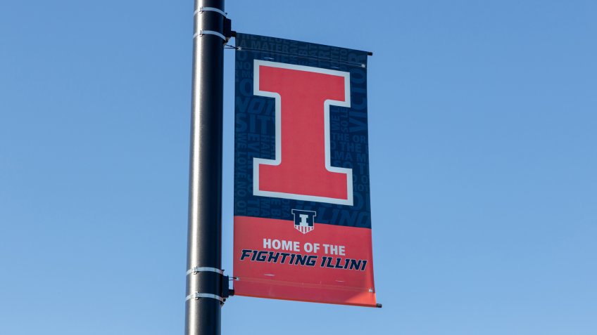 URBANA, IL/USA - JUNE 3, 2018: Campus athletic banner at University of Illinois at Urbana–Champaign.
