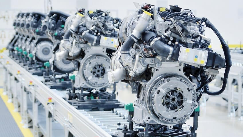 car engines in manufacturing facility
