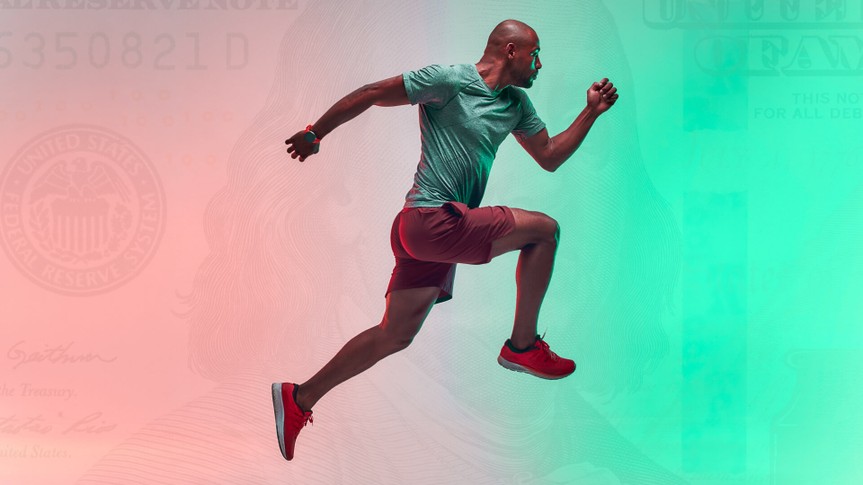 guy running with money background