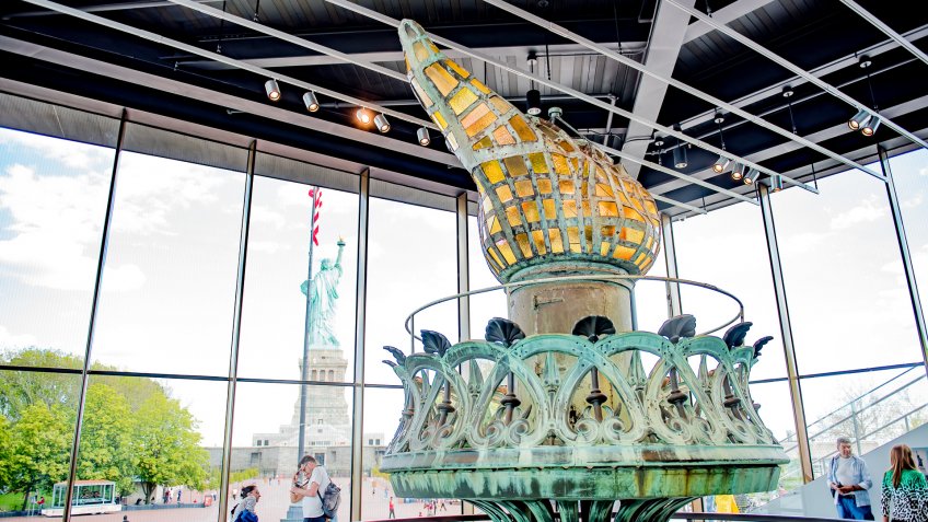 new Statue of Liberty Museum on Liberty Island with original fla
