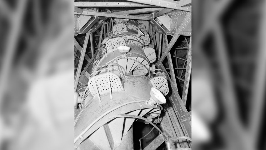 Interior Spiral stairway, built within supporting structure of the Statue of Liberty, which visitors climb to reach observation platform beneath crown, shownStatue of Liberty 1946, New York, USA.