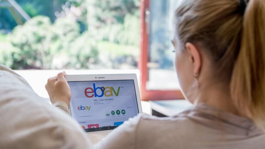 woman on ebay tablet