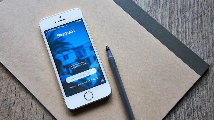 Portland, OR, USA - Mar 27, 2020: BlueJeans mobile app login screen is seen on a smartphone.