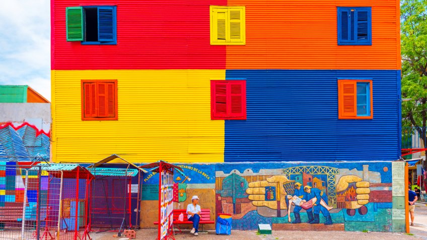 BUENOS AIRES, ARGENTINA - DECEMBER 25, 2017: View of the colorful building in the city center.