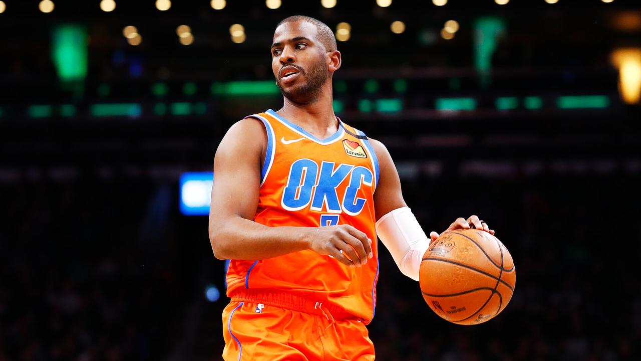 BOSTON, MASSACHUSETTS - MARCH 08: Chris Paul #3 of the Oklahoma City Thunder brings the ball up court during the first quarter of the game against the Boston Celtics at TD Garden on March 08, 2020 in Boston, Massachusetts.