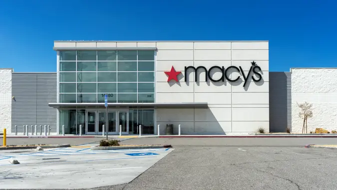 Victorville, CA / USA – April 13, 2020: Macy’s department store temporarily closed due to the COVID-19 crisis at the Mall of Victor Valley in Victorville, CA.