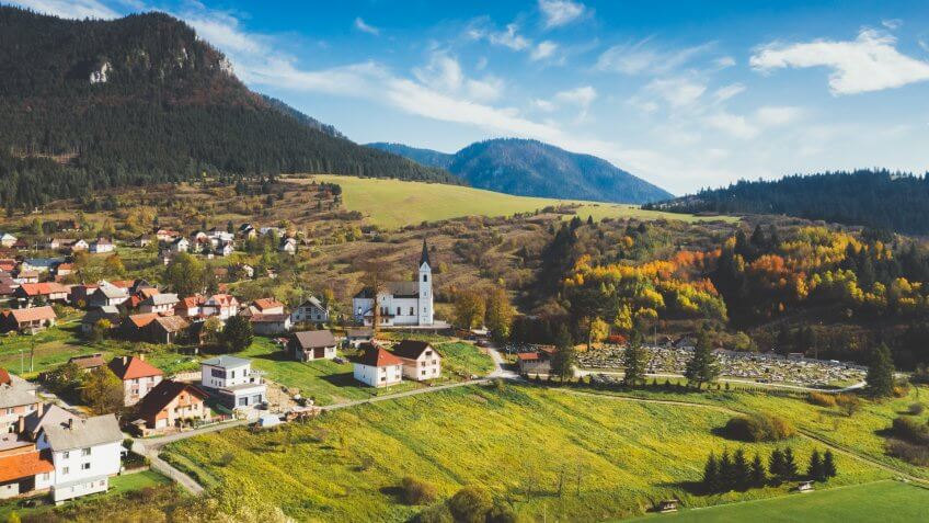 Drone view of countryside at summer.