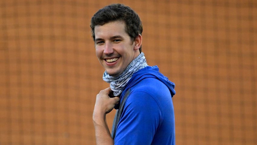 Mandatory Credit: Photo by Mark J Terrill/AP/Shutterstock (10703819l)Los Angeles Dodgers starting pitcher Walker Buehler smiles during the restart of baseball spring training, in Los AngelesDodgers Baseball, Los Angeles, United States - 06 Jul 2020.