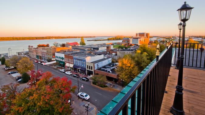 Overlooking the Paducah Kentucky Riverfront of the Ohio River.