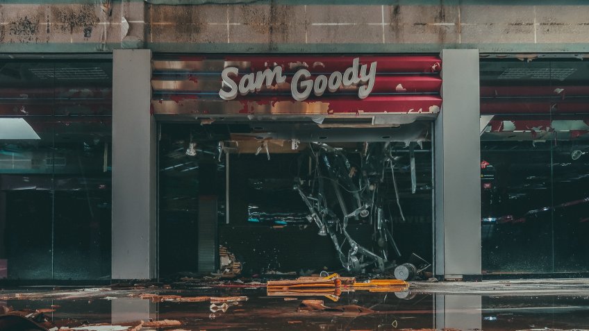 WAYNE, NEW JERSEY/USA - January 2, 2019: Sam Goody (music store) in the abandoned Wayne Hills Mall at 1 Wayne Hills Mall, Wayne, NJ 07470.