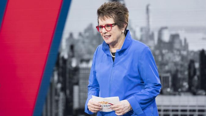 Billie Jean King speaks during the Opening Night Ceremony of 2017 US Open Championships at Billie Jean King Tennis center