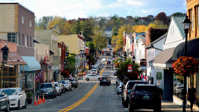 Main street of  Lewisburg, Pensylvania late afternoon October 17th.