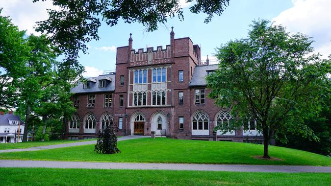 South Hadley, MA / USA - 06 26 2017 Mount Holyoke College campus building