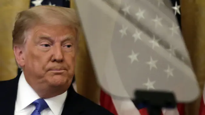 Mandatory Credit: Photo by Shutterstock (10786888k)United States President Donald Trump delivers remarks in honor of Bay of Pigs Veterans and on new Cuba restrictions at the White House in Washington on September 23, 2020.