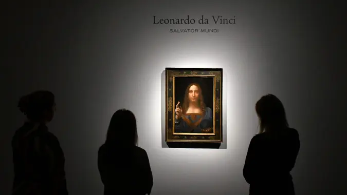 Mandatory Credit: Photo by Nils Jorgensen/Shutterstock (9169341g)Leonardo da Vinci's Salvator Mundi, estimate $100 millionLeonardo da Vinci?s 'Salvator Mundi' Christie's photocall, London, UK - 24 Oct 2017Christie's press view of Leonardo da Vinci's Salvator Mundi, one of fewer than 20 paintings by the great master known to exist, at Christie's King Street, London, which will be sold in the Post-War and Contemporary Art Evening Auction, estimate in the region of $100 million, taking place on 15 November at Christie's New York.