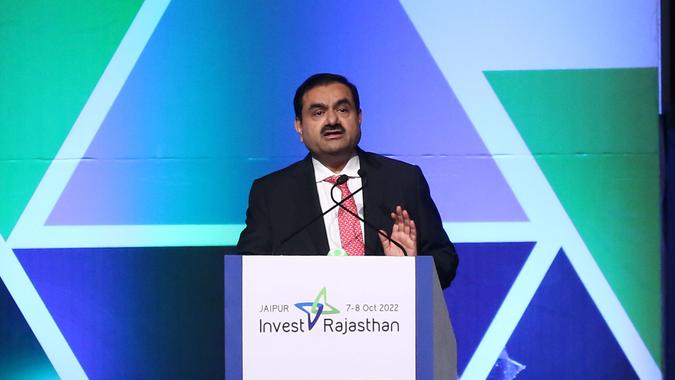 Mandatory Credit: Photo by Vishal Bhatnagar/NurPhoto/Shutterstock (13447233v)Adani Group Chairman Gautam Adani speaks during the Invest Rajasthan Summit 2022, in Jaipur, Rajasthan, India ,Friday, Oct.