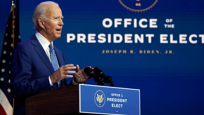 Mandatory Credit: Photo by Carolyn Kaster/AP/Shutterstock (11009100p)President-elect Joe Biden speaks, at The Queen theater in Wilmington, DelBiden, Wilmington, United States - 09 Nov 2020.