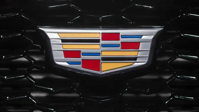 Mandatory Credit: Photo by Mark Lennihan/AP/Shutterstock (9480522f)The Cadillac emblem is shown on the from grill of its XT4 at the New York Auto ShowAuto Show Cadillac, NEW YORK, USA - 27 Mar 2018.