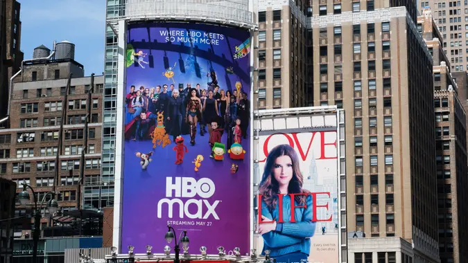 Mandatory Credit: Photo by JUSTIN LANE/EPA-EFE/Shutterstock (10661383a)A billboard for the new streaming service HBO Max in New York, New York, USA, 27 May 2020.