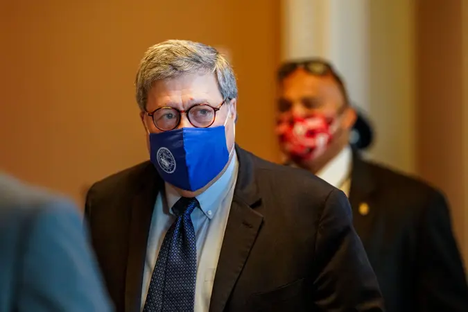 Mandatory Credit: Photo by Kent Nishimura/Los Angeles Times/Shutterstock (11010669a)US Attorney General William Barr walks out from the office of Senate Majority Leader Mitch McConnell (D-KY) at the US Capitol Building on Monday, Nov.
