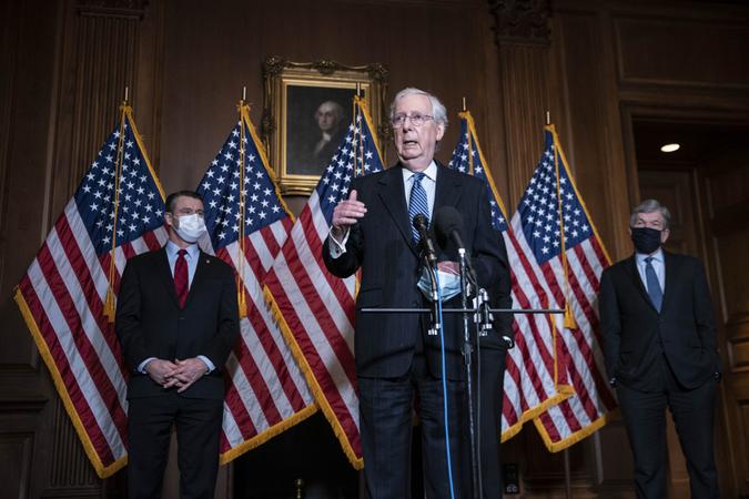 Mandatory Credit: Photo by Shutterstock (11398620b)United States Senate Majority Leader Mitch McConnell (Republican of Kentucky), speaks during a news conference following a weekly meeting with the Senate Republican caucus at the U.