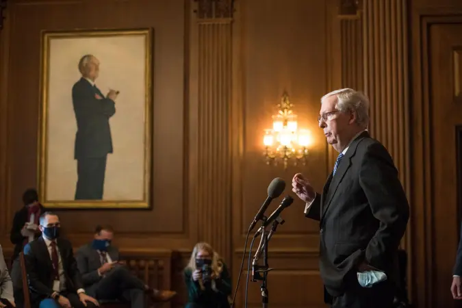 Mandatory Credit: Photo by Shutterstock (11553732bf)United States Senate Majority Leader Mitch McConnell (Republican of Kentucky) speaks during a news conference following the weekly meeting with the Senate Republican caucus at the U.