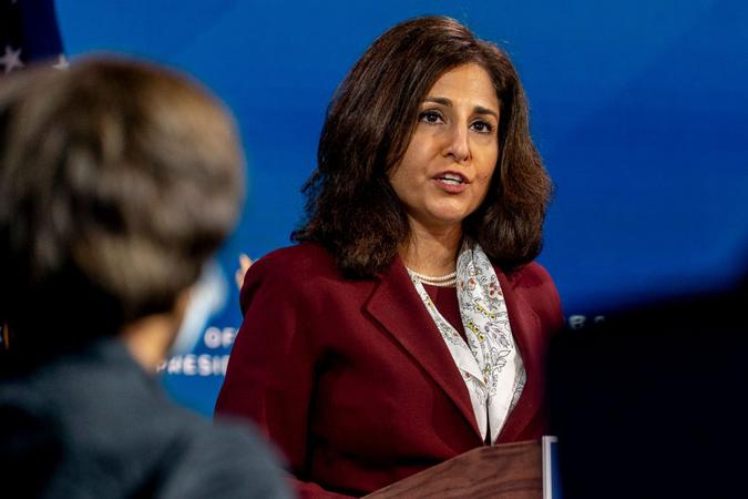 Mandatory Credit: Photo by Andrew Harnik/AP/Shutterstock (11701891a)President-elect Joe Biden's nominee to serve as Director of the Office of Management and Budget Neera Tanden speaks at The Queen theater in Wilmington, DelBiden Cabinet, Wilmington, United States - 01 Dec 2020.