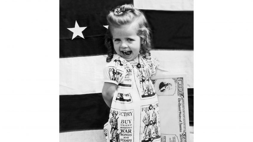 Mandatory Credit: Photo by Underwood Archives/Shutterstock (4436515a)Chicago, Illinois: August 10, 1943 Ann Fletchall, a three year old 'Minute Girl' advises everyone to buy War Bonds in the coming third War Loan drive.