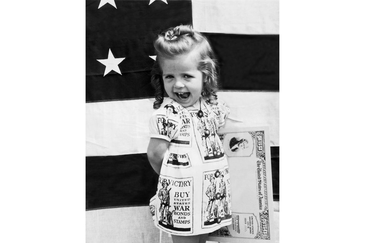 Mandatory Credit: Photo by Underwood Archives/Shutterstock (4436515a)Chicago, Illinois: August 10, 1943 Ann Fletchall, a three year old 'Minute Girl' advises everyone to buy War Bonds in the coming third War Loan drive.