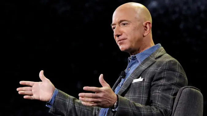 Mandatory Credit: Photo by John Locher/AP/Shutterstock (10286603a)Amazon CEO Jeff Bezos speaks at the the Amazon re:MARS convention, in Las VegasAmazon Bezos, Las Vegas, USA - 06 Jun 2019.