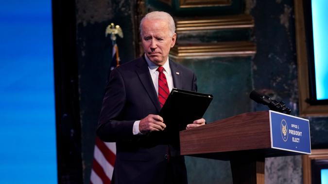 Mandatory Credit: Photo by Matt Slocum/AP/Shutterstock (11712122g)President-elect Joe Biden leaves after speaking at an event at The Queen theater, in Wilmington, DelBiden, Wilmington, United States - 15 Jan 2021.