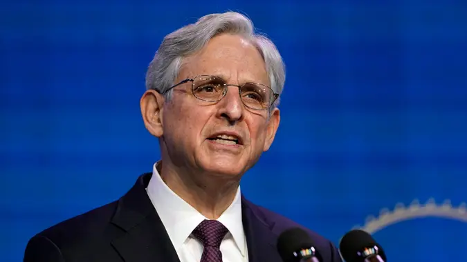 Mandatory Credit: Photo by Susan Walsh/AP/Shutterstock (11698713d)Attorney General nominee Judge Merrick Garland speaks during an event with President-elect Joe Biden and Vice President-elect Kamala Harris at The Queen theater in Wilmington, DelBiden, Wilmington, United States - 07 Jan 2021.