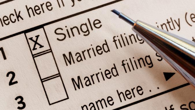 U.S. Tax Form - 'Single' Filing Status stock photo