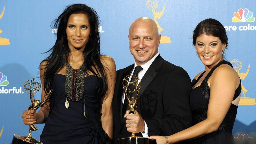 Mandatory Credit: Photo by Paul Buck/EPA/Shutterstock (7642773em)Hosts (l-r) Padma Lakshmi Tom Colicchio and Gail Simmons Hold Their Awards For Winning the Reality-competition Program Award For 'Top Chef' in the Press Room During the 62nd Annual Primetime Emmy Awards Held at the Nokia Theatre in Los Angeles California Usa 29 August 2010 the Primetime Emmy Awards Honor Excellence in Us Primetime Television Programming United States HollywoodUsa Primetime Emmy Awards 2010 - Aug 2010.