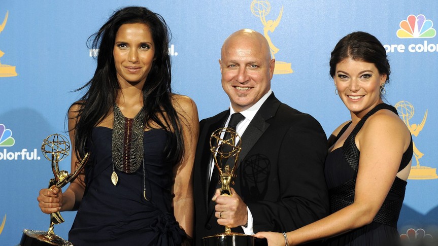 Mandatory Credit: Photo by Paul Buck/EPA/Shutterstock (7642773em)Hosts (l-r) Padma Lakshmi Tom Colicchio and Gail Simmons Hold Their Awards For Winning the Reality-competition Program Award For 'Top Chef' in the Press Room During the 62nd Annual Primetime Emmy Awards Held at the Nokia Theatre in Los Angeles California Usa 29 August 2010 the Primetime Emmy Awards Honor Excellence in Us Primetime Television Programming United States HollywoodUsa Primetime Emmy Awards 2010 - Aug 2010.