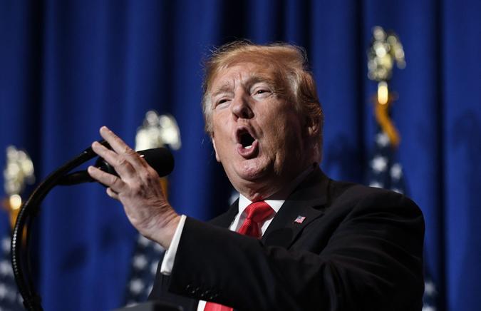 Mandatory Credit: Photo by Olivier Douliery/POOL/EPA-EFE/Shutterstock (10239972u)US President Donald Trump speaks at the National Association of Realtors Legislative Meeting and Trade Expo at the Washington Marriott Wardman Park in Washington, DC, USA, 17 May 2019.