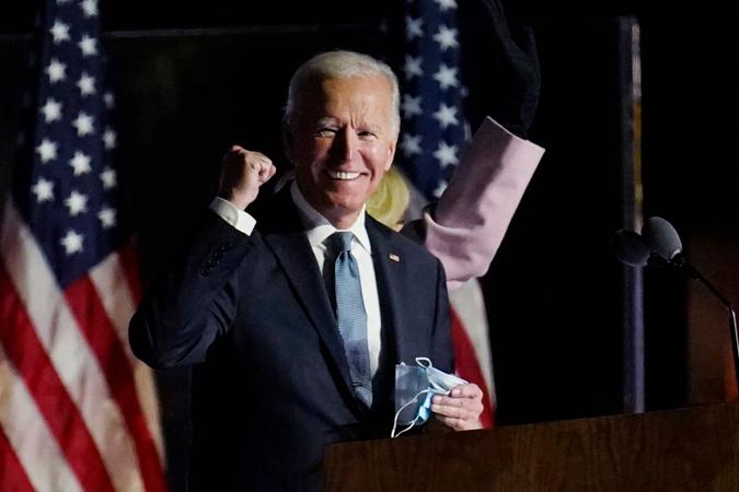 Mandatory Credit: Photo by Paul Sancya/AP/Shutterstock (10995421e)Democratic presidential candidate former Vice President Joe Biden speaks to supporters, early, in Wilmington, DelElection 2020 Biden, Wilmington, United States - 04 Nov 2020.