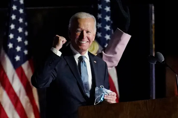 Mandatory Credit: Photo by Paul Sancya/AP/Shutterstock (10995421e)Democratic presidential candidate former Vice President Joe Biden speaks to supporters, early, in Wilmington, DelElection 2020 Biden, Wilmington, United States - 04 Nov 2020.