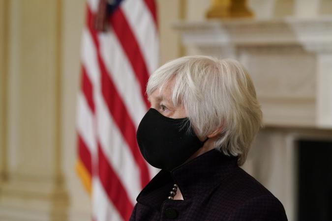 Mandatory Credit: Photo by Alex Brandon/AP/Shutterstock (11747575al)Treasury Secretary Janet Yellen listens as President Joe Biden speaks about the economy in the State Dinning Room of the White House, in WashingtonBiden, Washington, United States - 05 Feb 2021.