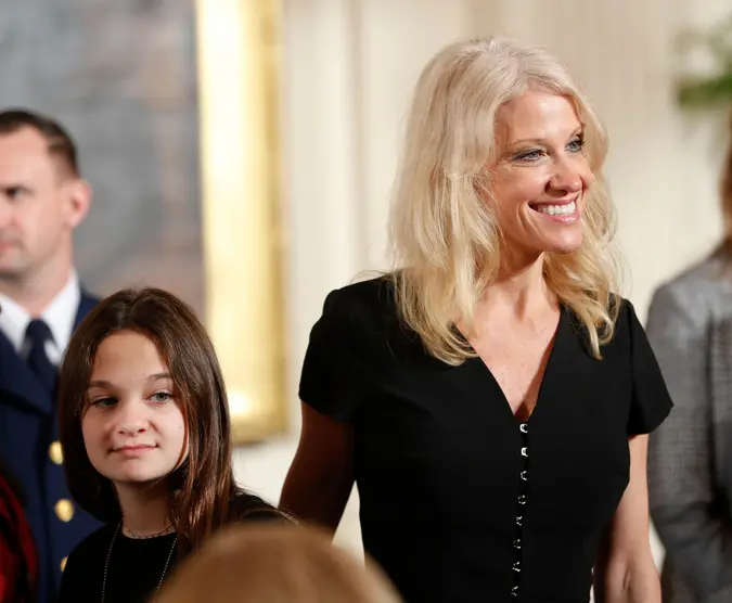 Mandatory Credit: Photo by AP/Shutterstock (8558793f)Donald Trump, Kellyanne Conway, Claudia Conway Counselor to the President Kellyanne Conway and her daughter Claudia take their seats at the Women's Empowerment Panel, at the White House in WashingtonPence, Washington, USA - 29 Mar 2017.
