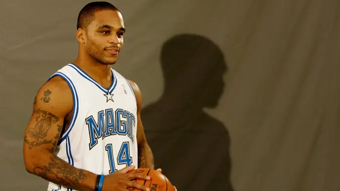 Mandatory Credit: Photo by John Raoux/AP/Shutterstock (6369943as)Jameer Nelson Orlando Magic guard Jameer Nelson poses for for a video segment that was taped during the basketball team's media day in Orlando, FlaMagic Media Day Basketball, Orlando, USA.