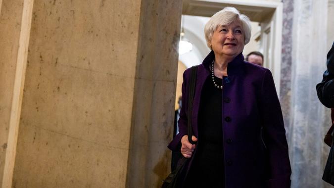 Mandatory Credit: Photo by SAMUEL CORUM/EPA-EFE/Shutterstock (12245548b)United States Secretary of the Treasury Janet Yellen leaves meeting with Senators at the U.