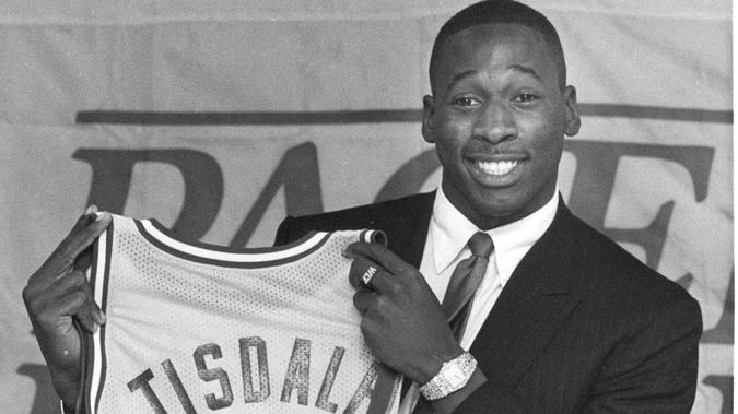 Mandatory Credit: Photo by Michael Conroy/AP/Shutterstock (6569475a)Tisdale Wayman Tisdale, the Indiana Pacers' number one draft choice, holds up his Pacer jersey after he signed his contract with the team in Indianapolis, .