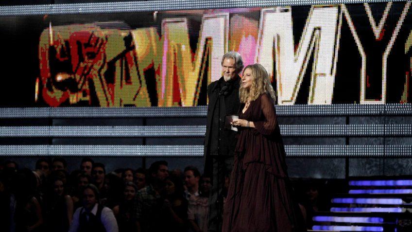 Mandatory Credit: Photo by Matt Sayles/AP/Shutterstock (5936026dv)Kris Kristofferson, Barbra Streisand Kris Kristofferson, left, and Barbra Streisand present the award for album of the year at the 53rd annual Grammy Awards, in Los AngelesGrammy Awards Show, Los Angeles, USA.