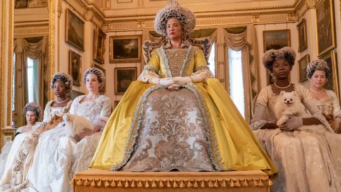BRIDGERTON GOLDA ROSHEUVEL as QUEEN CHARLOTTE in episode 105 of BRIDGERTON Cr.